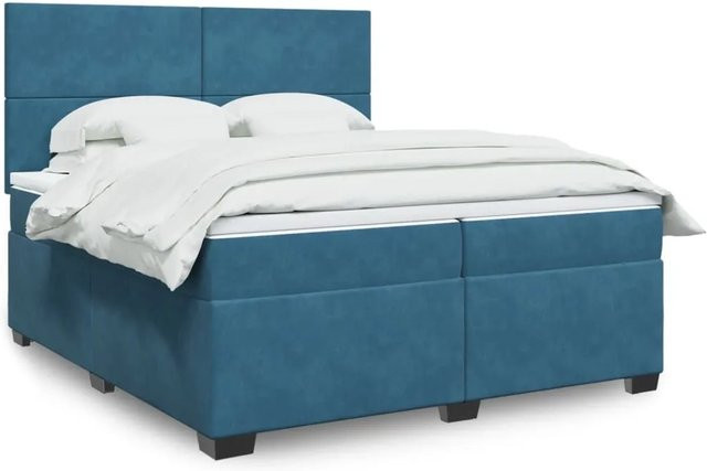 vidaXL Boxspringbett mit Matratze in Blau, Hybrid-Bett mit Samtbezug, USB-Ladeport und Unterbettbeleuchtung, B/T: 200 x 200 cm - Bild 1