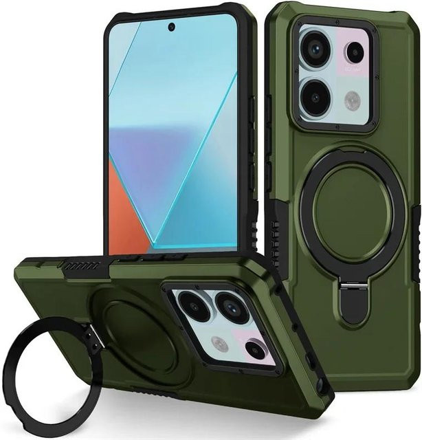 YULIN Militärgrad Schutzhülle mit Ständer für Redmi Note 13 Pro 12S 11 10 Pro 5G 4G in Transparent und Grün - Bild 1