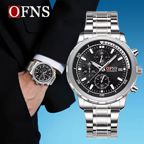 OFNS Chronograph, Herren, Quarz, Edelstahl, silver blue - Bild 1