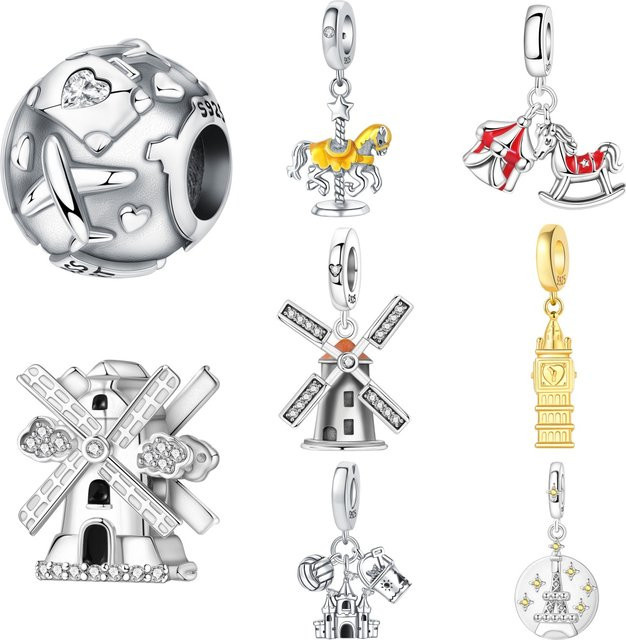 MISEFF Charm-Anhänger Karussell, Windmühle, Big Ben, 925 Silber, Damen - Bild 1