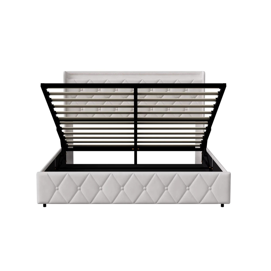 KeepGoon Polsterbett aus Samt mit Gaslift-Staufach und schwebendem Design in Beige, B/T/H: 160 x 200 cm - Bild 2
