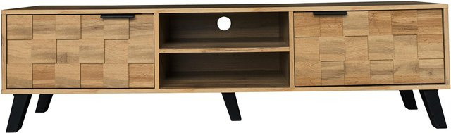 Moderner TV-Schrank von GL Store in Beige und Braun mit 2 Türen, 2 offenen Fächern und Stauraum, B/T/H: 160,5 x 35,5 x 45 cm - Bild 1