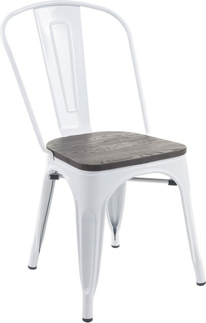 MCW Bistrostuhl A73 im Industriedesign mit Holz-Sitzfläche, stapelbarer Metallstuhl, Weiß - Bild 1
