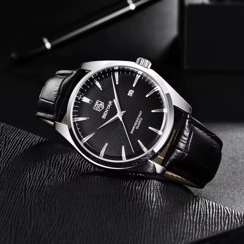 BENYAR Armbanduhr, Quarz, Edelstahl, Leder, Silber, Herren - Bild 2