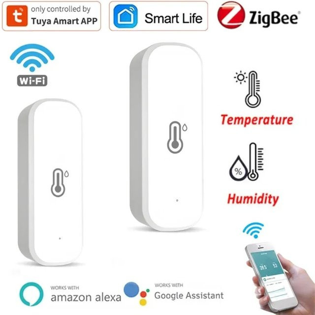 Tuya Zigbee Temperatur- und Feuchtigkeitssensor in Weiß mit App-Fernüberwachung und Sprachsteuerung für Alexa und Google Home - Bild 1