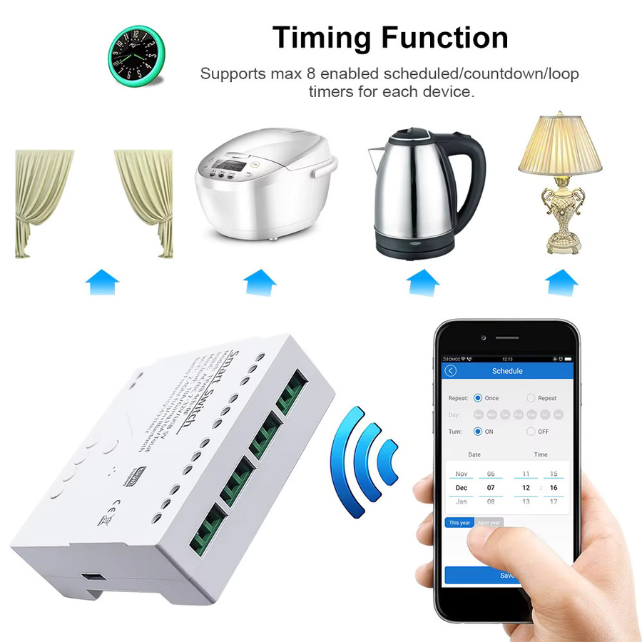 Scimagic-RC Wifi Smart Licht Schalter 4CH Modul mit RF 433 Empfänger und 10A Relais, kompatibel mit Tuya, Alexa und Google Assistant, Farbe: Weiß - Bild 1