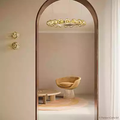 Panzeri Murané R Pendelleuchte LED in Schwarz und Gold/Messing mit transparentem Glas, Höhe: 109 cm - Bild 1