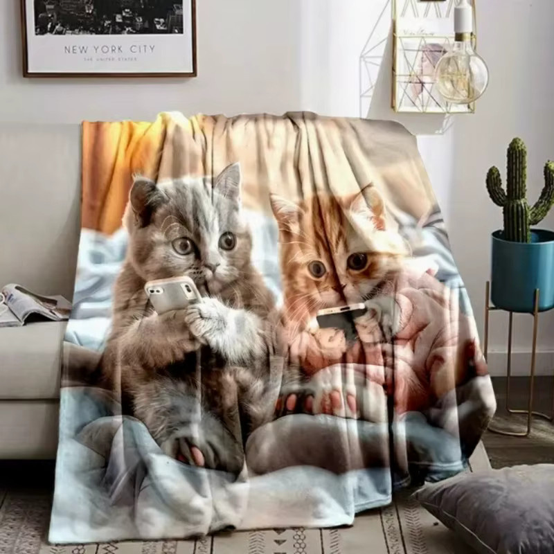 VIKAMA Flanelldecke mit Katzenmuster in Multicolour, weiche Kuscheldecke für Sofa und Wohnzimmer - Bild 4