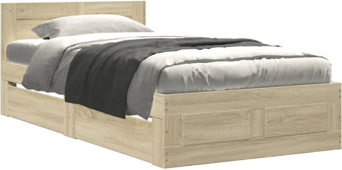 Vidaxl Bettgestell mit Kopfteil aus Holzwerkstoff in Sonoma-Eiche Natur, B/T/H: 90 x 190 cm - Bild 1