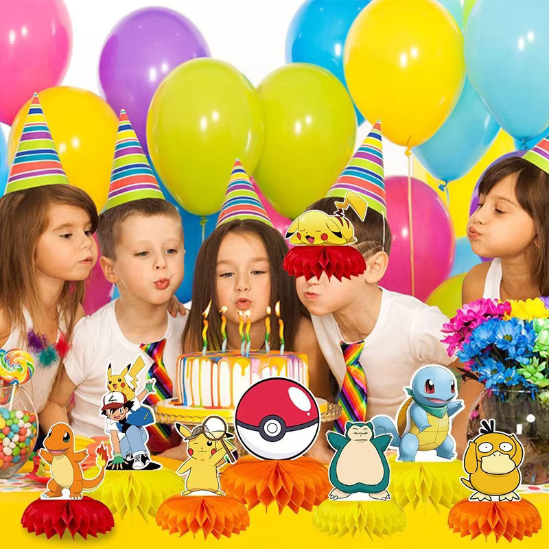 Potdemiel Pikachu Pokemon Waben-Tischdeko Gelb aus Papier für Kinder Geburtstagsdeko - Bild 3