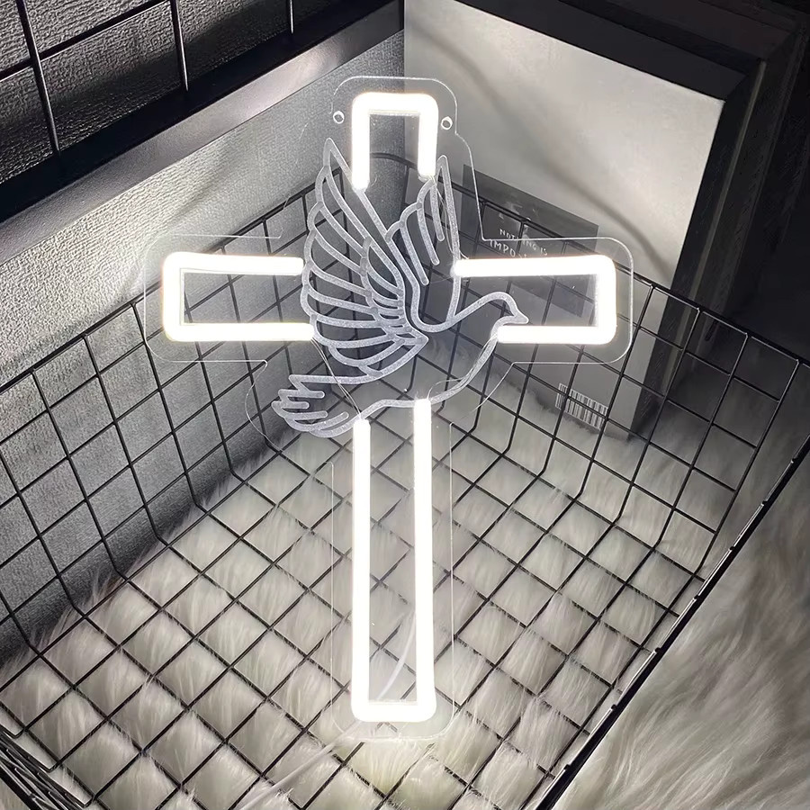 INSNEnN LED Neon Kreuz Wanddekoration für Ostern und Party als Nachtlicht für Schlafzimmer und Wohnzimmer - Bild 2