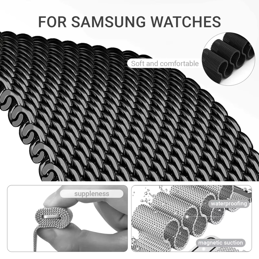 OAKCHARM Uhrenarmband Milanaise, Edelstahl, Silber, Unisex, Samsung Galaxy Watch 7/6/5/4 - Bild 3