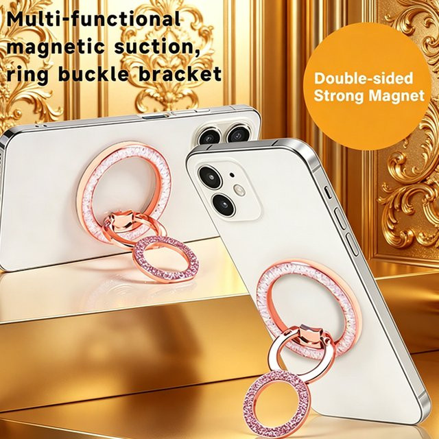 WSSHE Magnetischer Handy-Fingerringständer für iPhone, Samsung und Xiaomi, faltbare Magnethalterung in Gold oder Pink - Bild 1