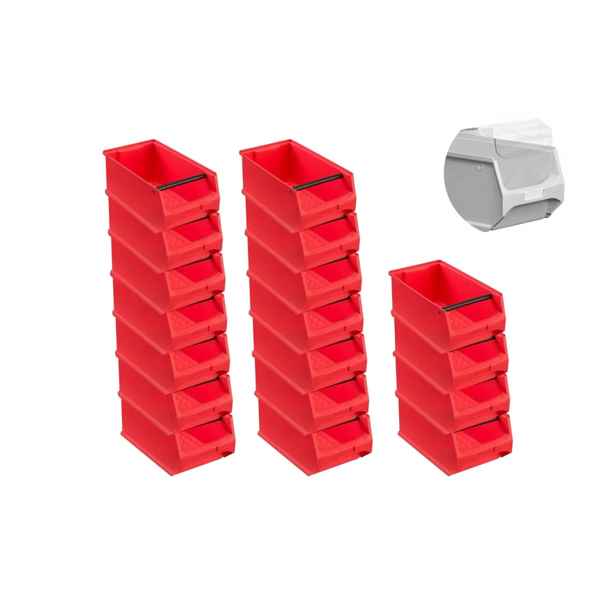 PROREGAL SuperSparSet 18er Pack Sichtlagerboxen 4.1 mit Griffstange und Abdeckung, Rot, H x B x T: 15 x 20 x 35 cm - Bild 2