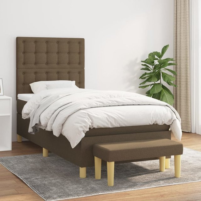 vidaXL Boxspringbett mit Matratze Hybrid-Design in Braun aus Stoff, B/T: 100 x 200 cm - Bild 2