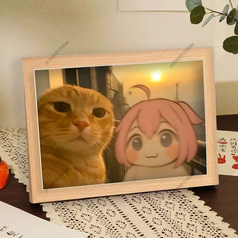 DORO Bilderrahmen mit lustiger Katze aus Kunstharz, kreative Anime-Schreibtischdekoration, rechteckiges Ornament für Zuhause und Büro, B/H: 20,32 x 20,32 cm - Bild 2