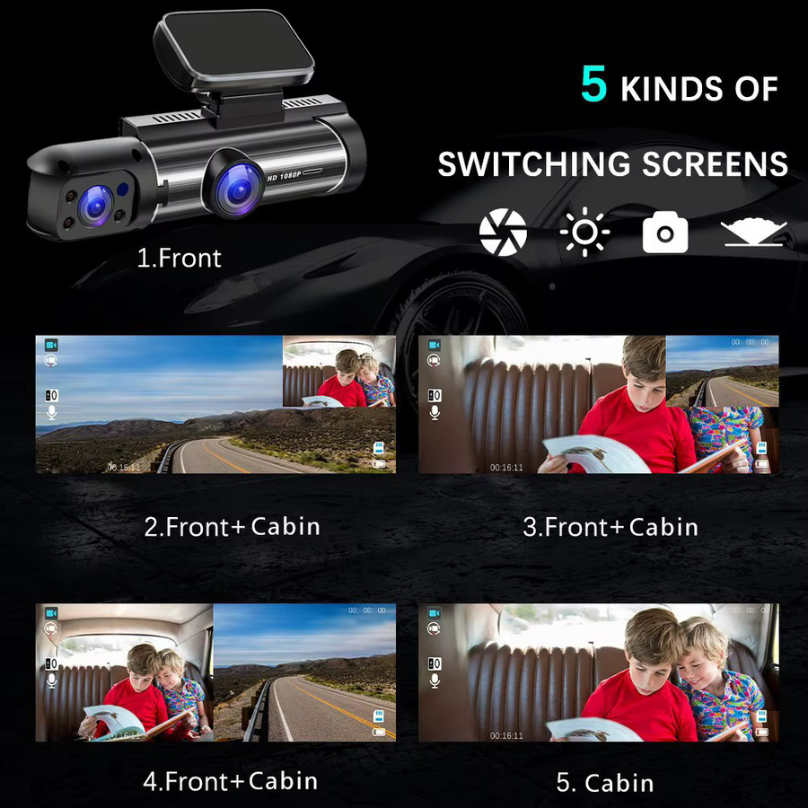 USEEBEE Dashcam Full HD 1080P mit Dual Objektiv für Fahrzeug Innenraum und Außenbereich, Schwarz - Bild 5