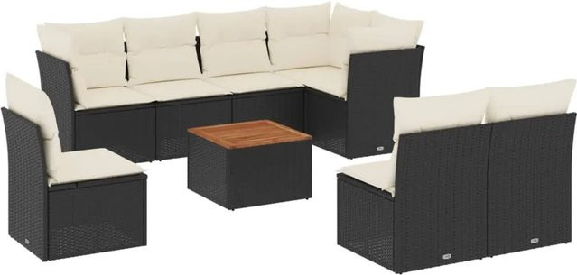 vidaXL Garten-Sofagarnitur aus Poly-Rattan in Schwarz-Creme mit U-Form und Kissen inklusive Stauraum - Bild 1