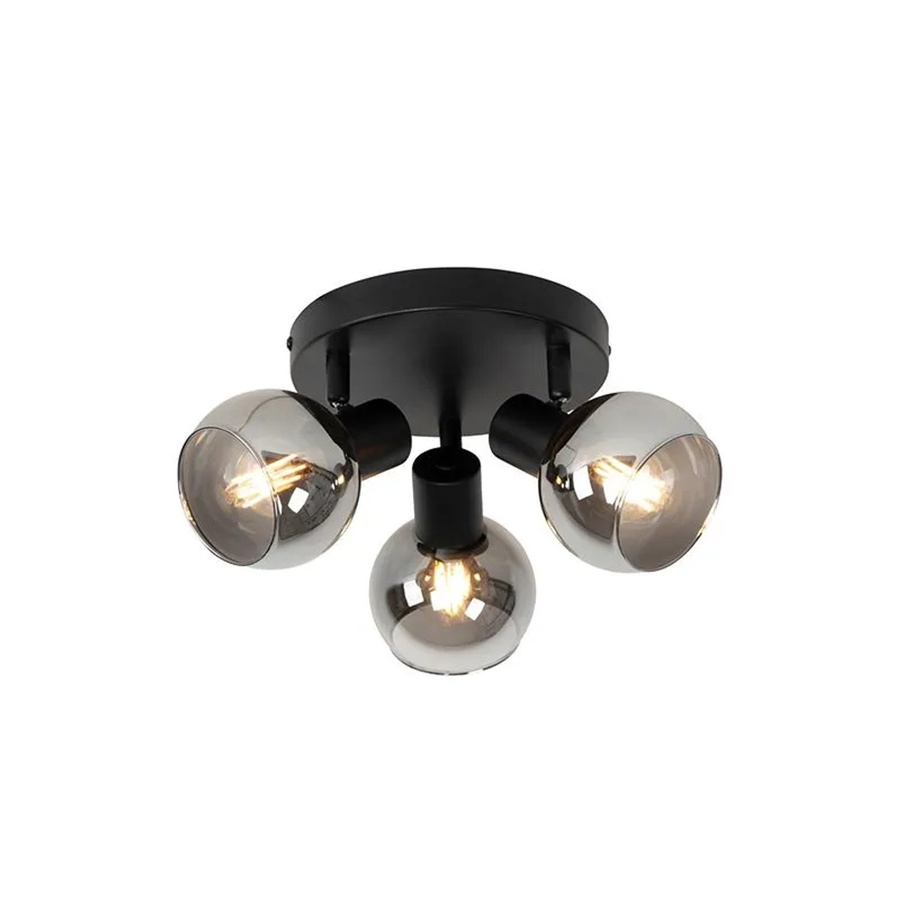 QAZQA Deckenleuchte Vidro in Schwarz mit Rauchglas, 3-Licht, Durchmesser: 35 cm - Bild 2