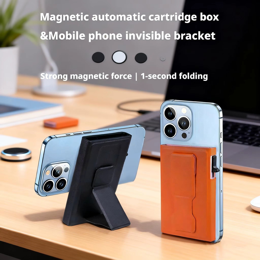 Magnetische MagSafe Kartenbörse mit Pop-up-Druckknopf und Telefonhalterung für Bank- und Kreditkarten - Bild 2