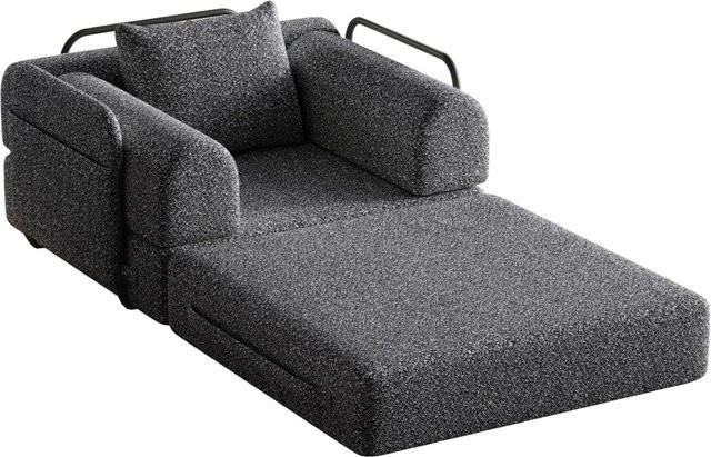 PXloue Schlafsofa 2 in 1 mit Bettfunktion aus Chenille und Metallrahmen in Grau - Bild 1