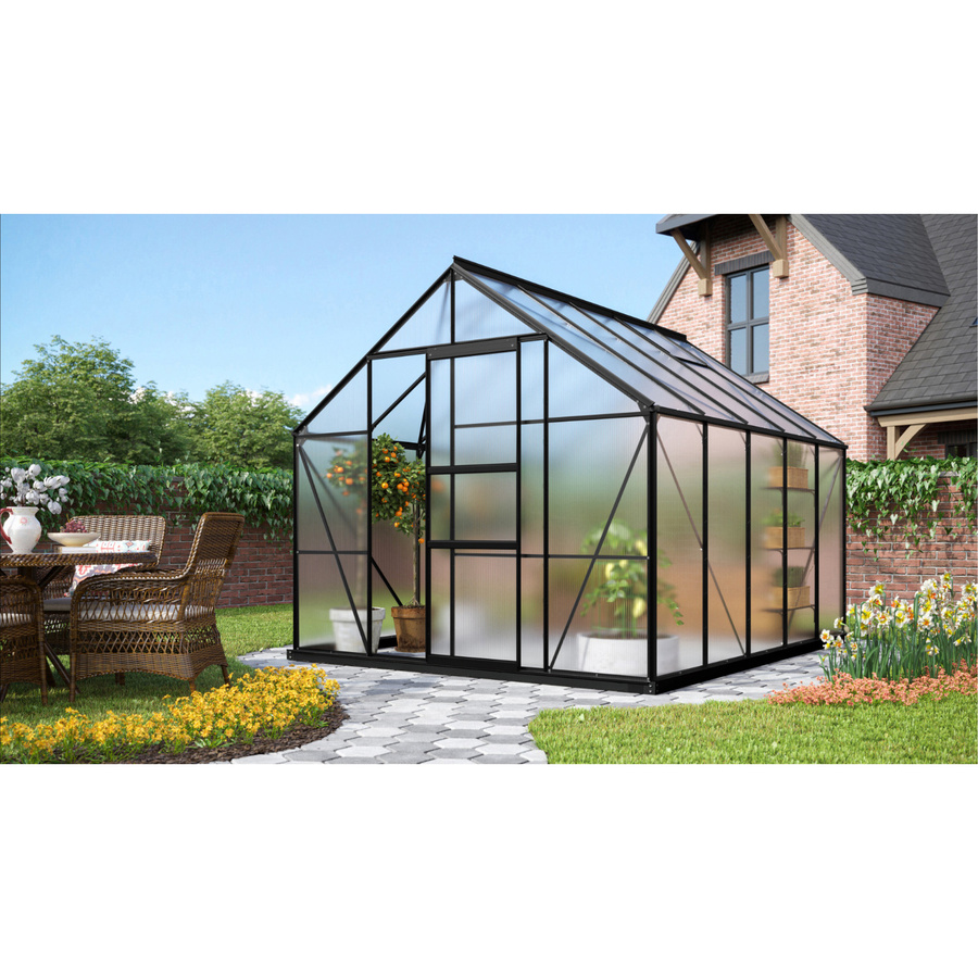 Vitavia Gewächshaus Merkur 8300 in Schwarz mit 8,3 m² Fläche, Polycarbonat-Platten und Schiebetür - Bild 3