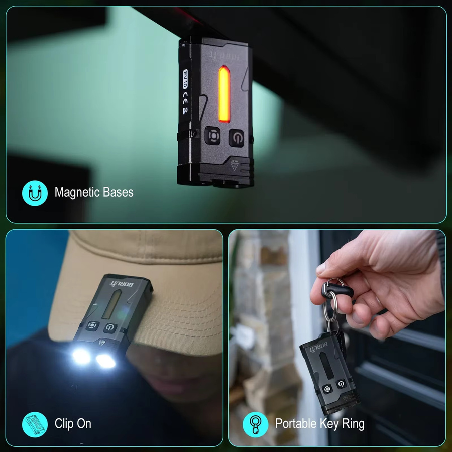 BORUiT EV10 LED-Schlüsselanhänger-Taschenlampe mit 1100 Lumen, wiederaufladbare EDC-Taschenlampe mit Magnet und Typ-C-Anschluss, Schwarz - Bild 4