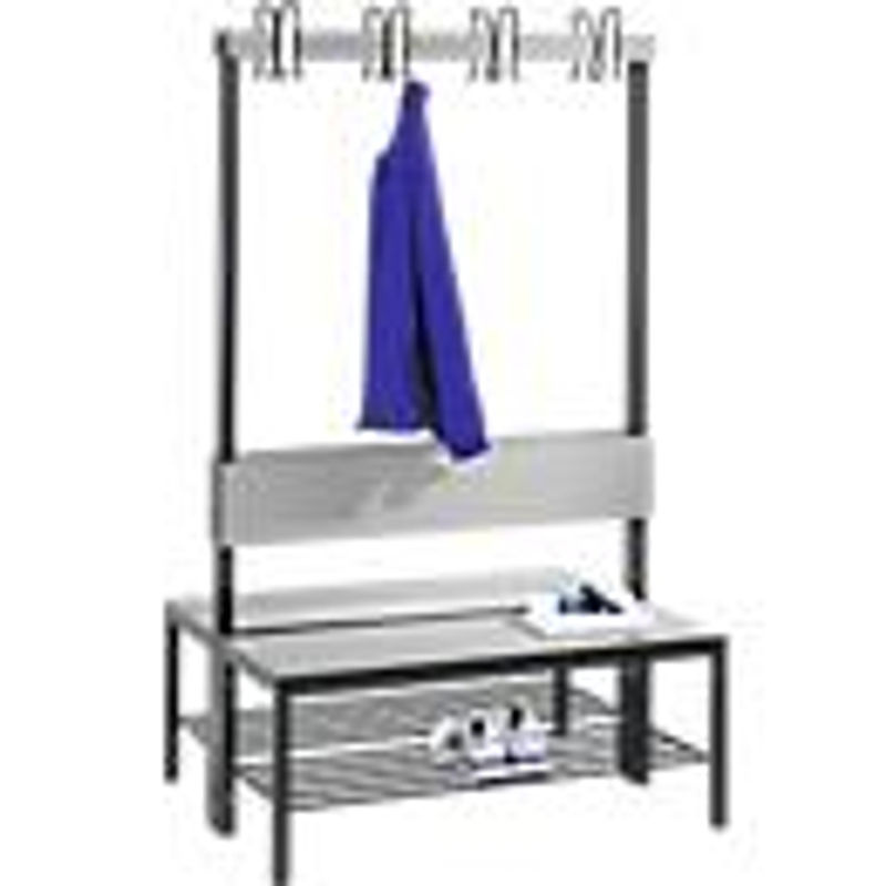 C+P Garderobenbank Basic Plus doppelseitig mit Rückenlehne und Schuhrost, Farbe Silbergrau, H x B x T: 165 x 100 x 76 cm - Bild 4