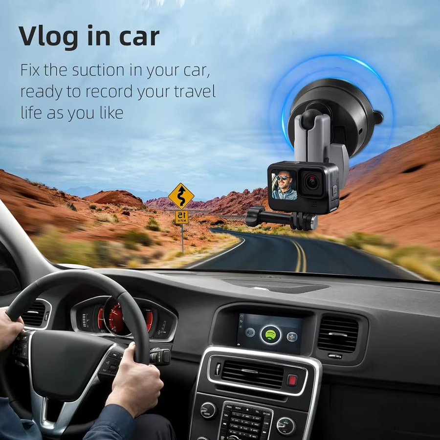 EXSKOF 360 Grad Saugnapfhalterung mit Dual-Kugelkopf für Action-Kameras wie GoPro Hero, Insta360 und DJI OSMO Action, Schwarz - Bild 3