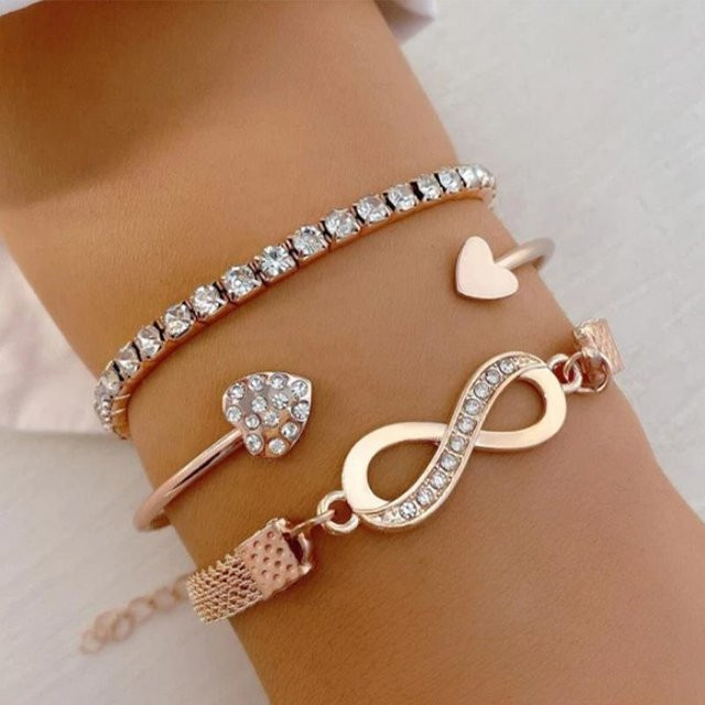 Liebesarmband Damen, Kupfer, Roségold, Zirkonia, brown - Bild 1
