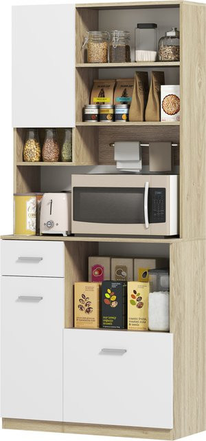 Aosom Küchenschrank Buffet Vitrine in Holzoptik mit verstellbaren Regalen und Schublade, B/T/H: 80 x 35 x 180 cm - Bild 1