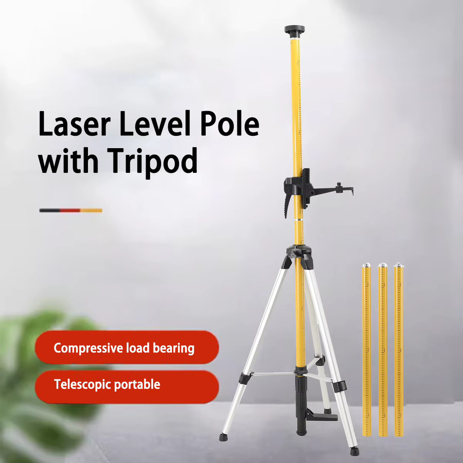 Laser-Nivellierstativ-Stange mit Feineinstellkopf und Teleskop-Verlängerung, 3,6 m Höhe, Gelb, mit 1/4" & 5/8" Gewinde für Rotationslinienlaser - Bild 6