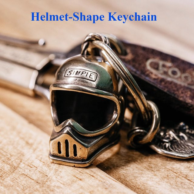 Schlüsselanhänger Messing, Motorradhelm Form, Vintage, Unisex - Bild 1