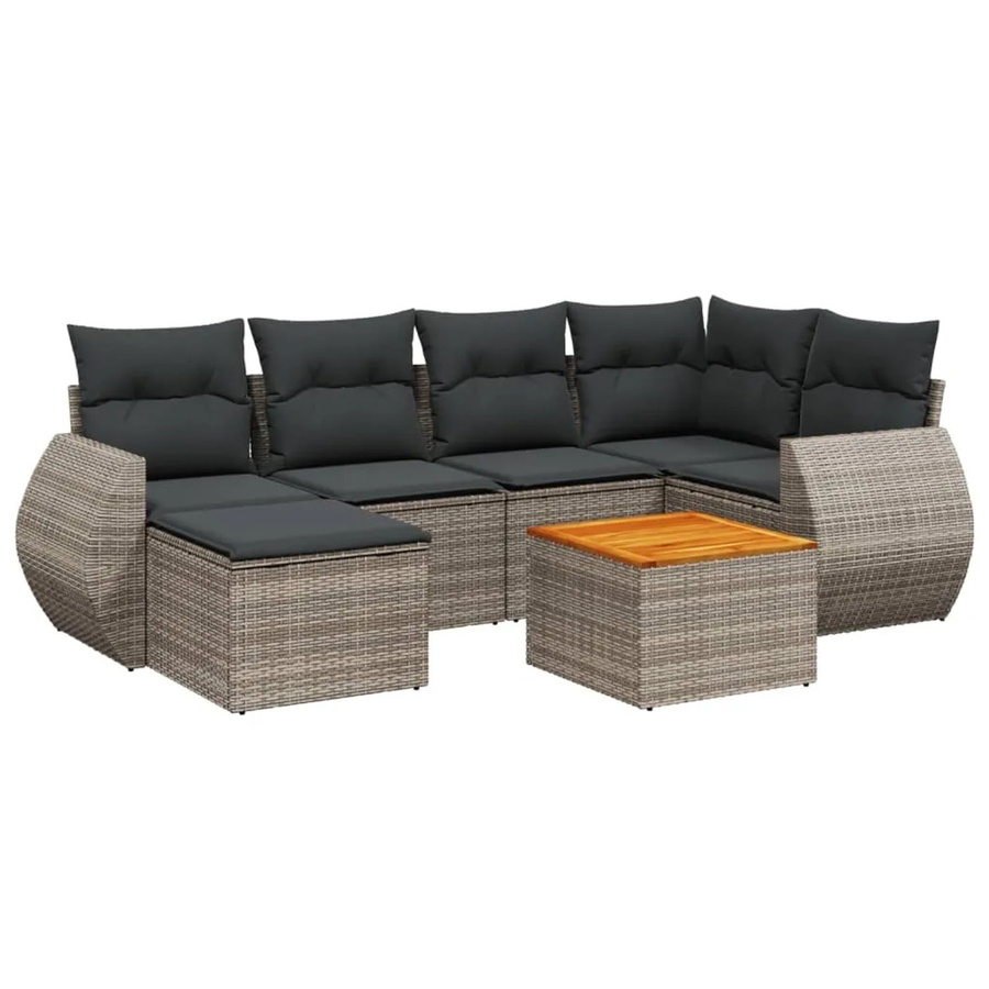 vidaXL 7-tlg. Garten-Sofagarnitur in L-Form aus Polyrattan mit Kissen in Grau - Bild 2