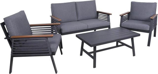 DELUKE Gartenloungeset JARLE in Dunkelgrau mit Kissen aus Aluminium und Seilbespannung - Bild 1