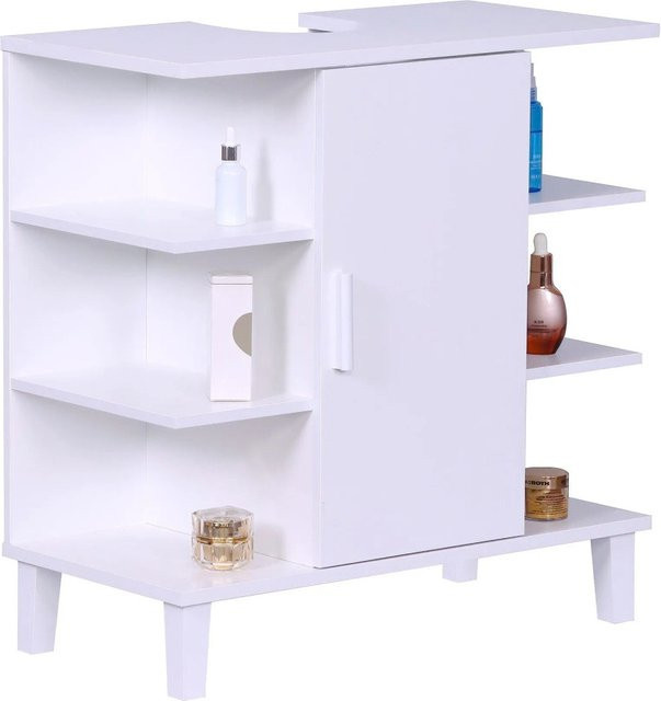 Relaxdays Waschbeckenunterschrank aus MDF in Weiß mit Türfach und Ablagen, B/T/H: 65 x 64 x 31 cm - Bild 1