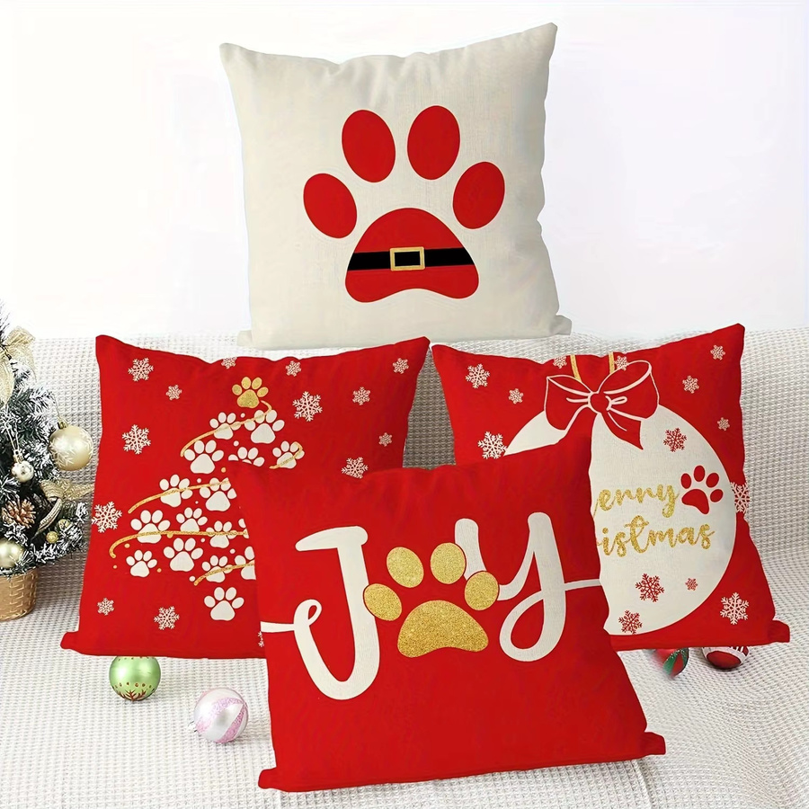 Weihnachtskissenbezüge aus Polyester mit Hundepfotenabdruck und Buchstabenmuster in Rot und Multicolour, B/T/H: 45 x 45 x 4 cm - Bild 3