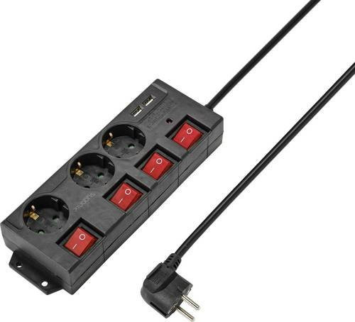 Sygonix Steckdosenleiste RF-4737788 mit Schalter und Schutzkontakt in Schwarz - Bild 1