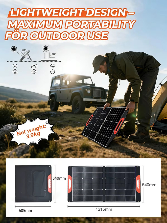 JINGYANGPV 100W Faltbares Solarpanel in Schwarz, Wasserdichtes Tragbares Solarladegerät für Camping, Wohnmobil und Outdoor - Bild 4