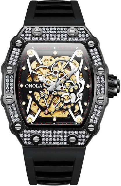 ONOLA Armbanduhr Automatik, Diamantbesetzt, Silikonband, Grau, Herren - Bild 1