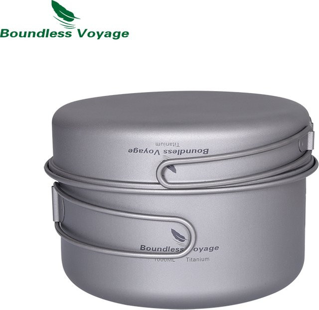 Boundless Voyage Ultraleichtes Camping Kochset aus Titan mit Becher, Topf und Pfanne für Outdoor und Wandern - Bild 1
