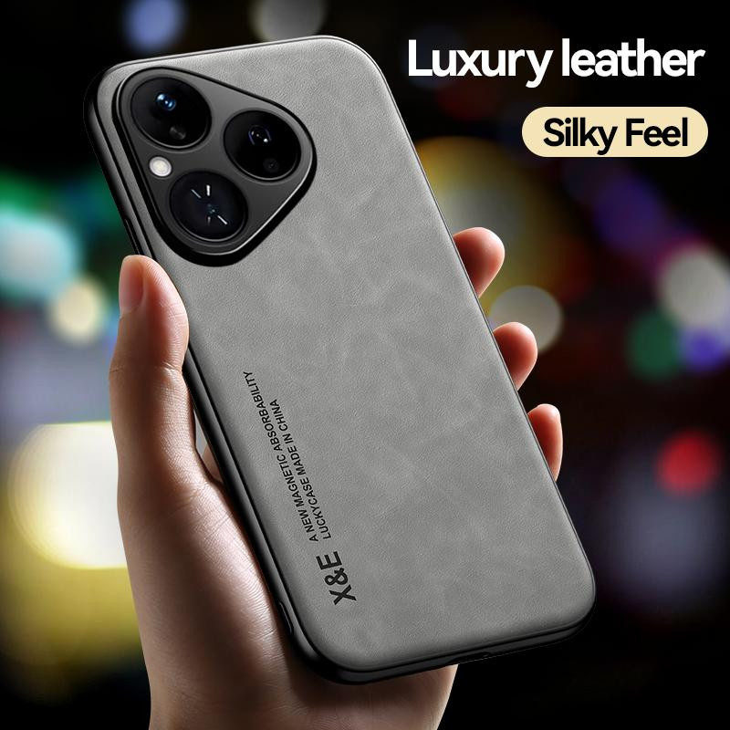 Leder Schutzhülle mit Autohalterung für Huawei Pura 80 70 P60 P50 P40 P30 Pro Plus Mate 70 60 50 30 in Grau - Bild 3