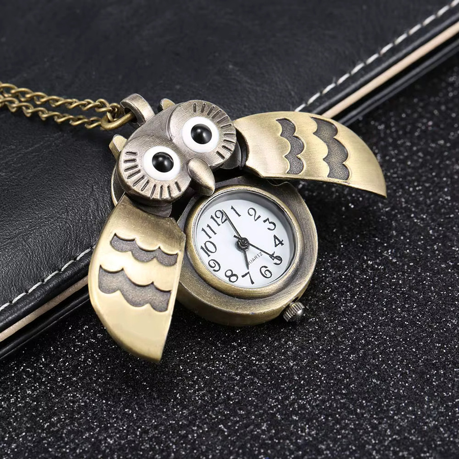 Taschenuhr Eule Form, Messing, Analoguhr, Halskette, Unisex - Bild 2
