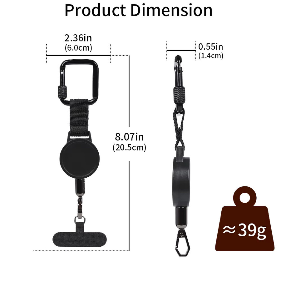 Tutew Sicherheits-Lanyard Stra, einziehbarer Diebstahlschutz-Telefonhalter mit Karabiner in Schwarz - Bild 2