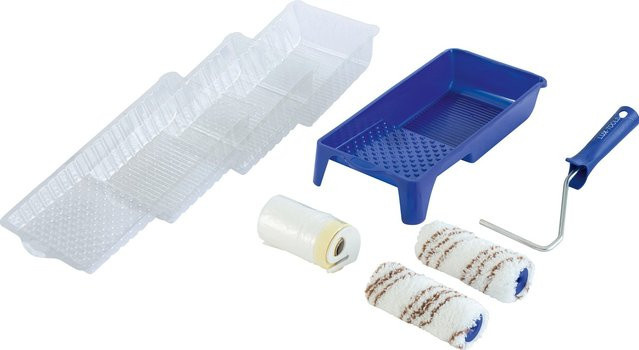 LUX-TOOLS 8-teiliges Lasurenset mit Farbwanne, Gitter, Farbroller und Abdeckfolie in Mehrfarbig - Bild 1