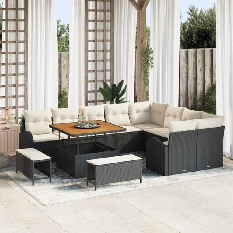 Vidaxl Garten-Sofa-Set aus Polyrattan in Schwarz und Creme, 12-teiliges Loungemöbel-Set, B/T/H: 100 x 100 x 71 cm - Bild 1