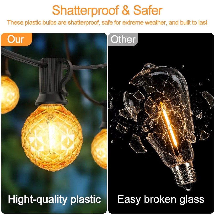 Grensk Solar-Lichterkette mit G40 Diamant-LEDs, fernbedienbar und dimmbar, IP44 wasserdicht, bruchsicher, warmweiß, transparent - Bild 4