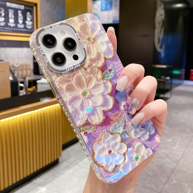 Yiran Bag Luxus Handyhülle mit Glitzer-Blumen-Design für iPhone 15 Pro Max, 14, 13, 12, 11 und 16 Pro Max, transparent multicolor - Bild 1
