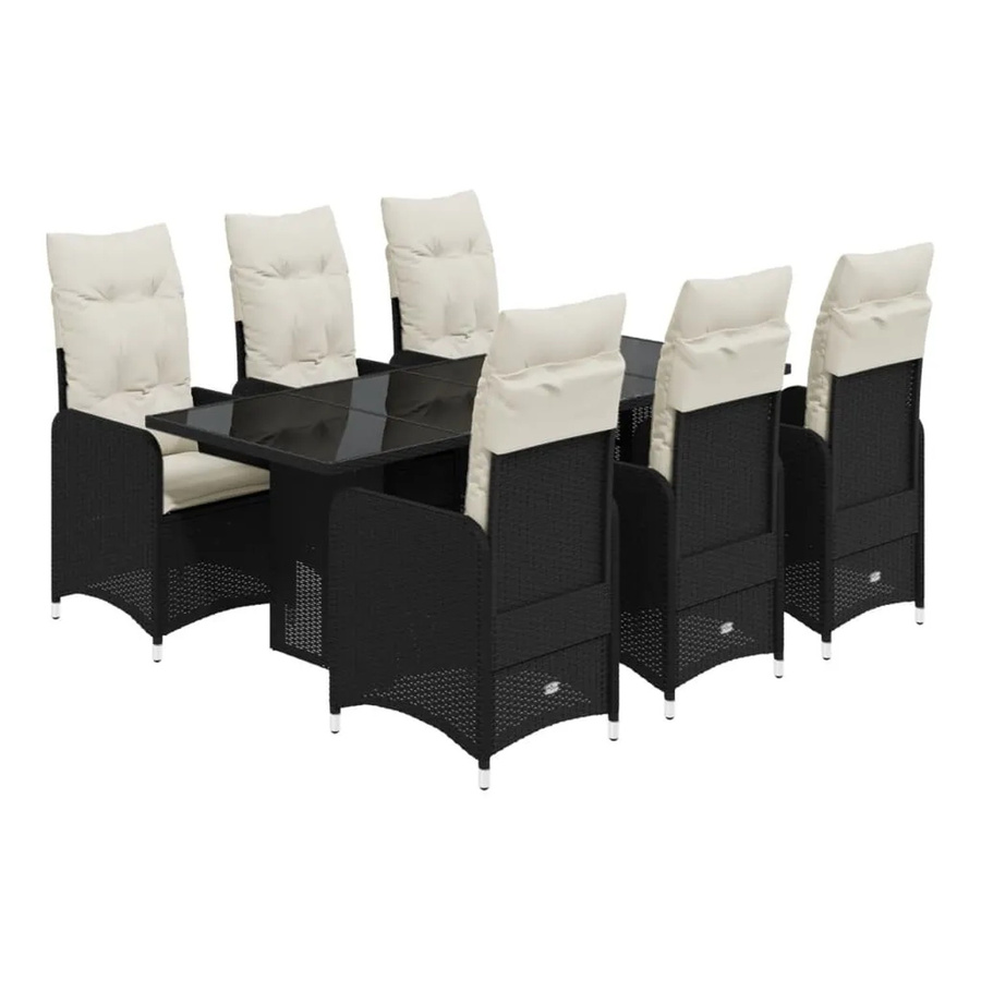 vidaXL 7-tlg Garten-Bistro-Set aus Poly-Rattan mit Kissen und Hartglas in Schwarz - Bild 2