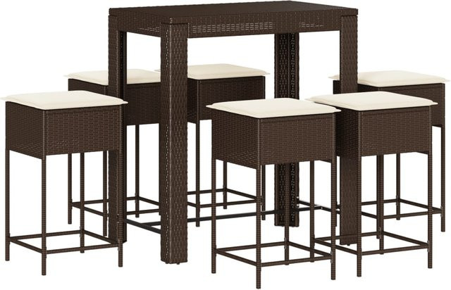 vidaXL 7-teiliges Gartenbar-Set aus Poly-Rattan mit Kissen in Braun und Cremeweiß - Bild 2